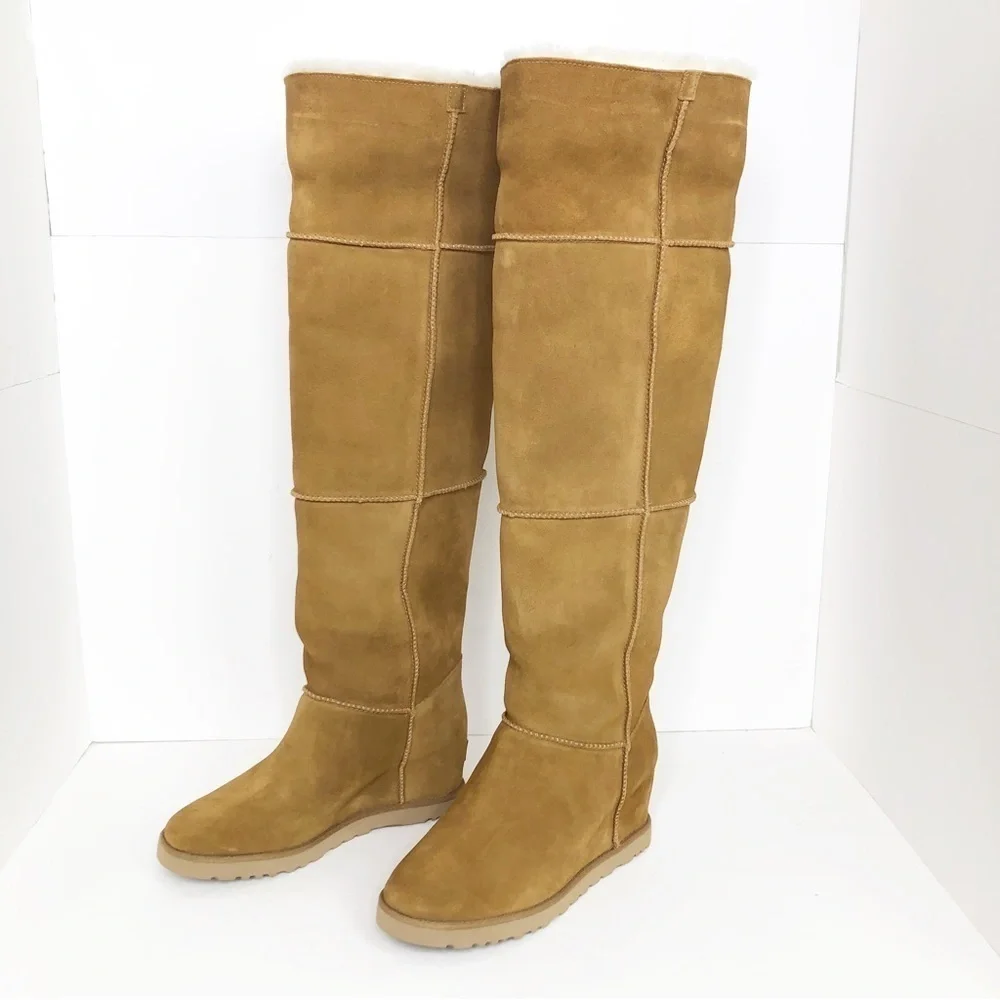 Ugg tall suede fold over wedged heeled boots